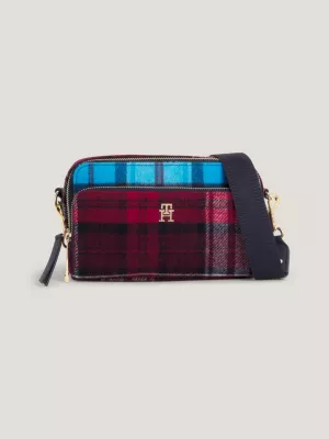 Bolsa transversal icônica com estampa xadrez tartan