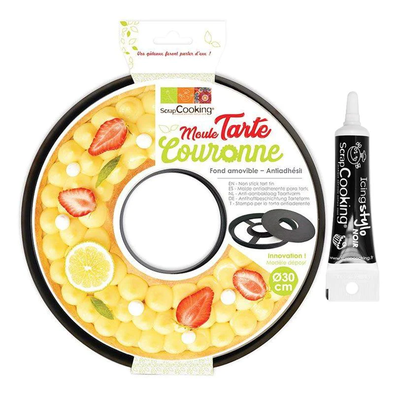 Moule à tarte couronne Ø 30 cm + Stylo de glaçage noir Scrapcooking