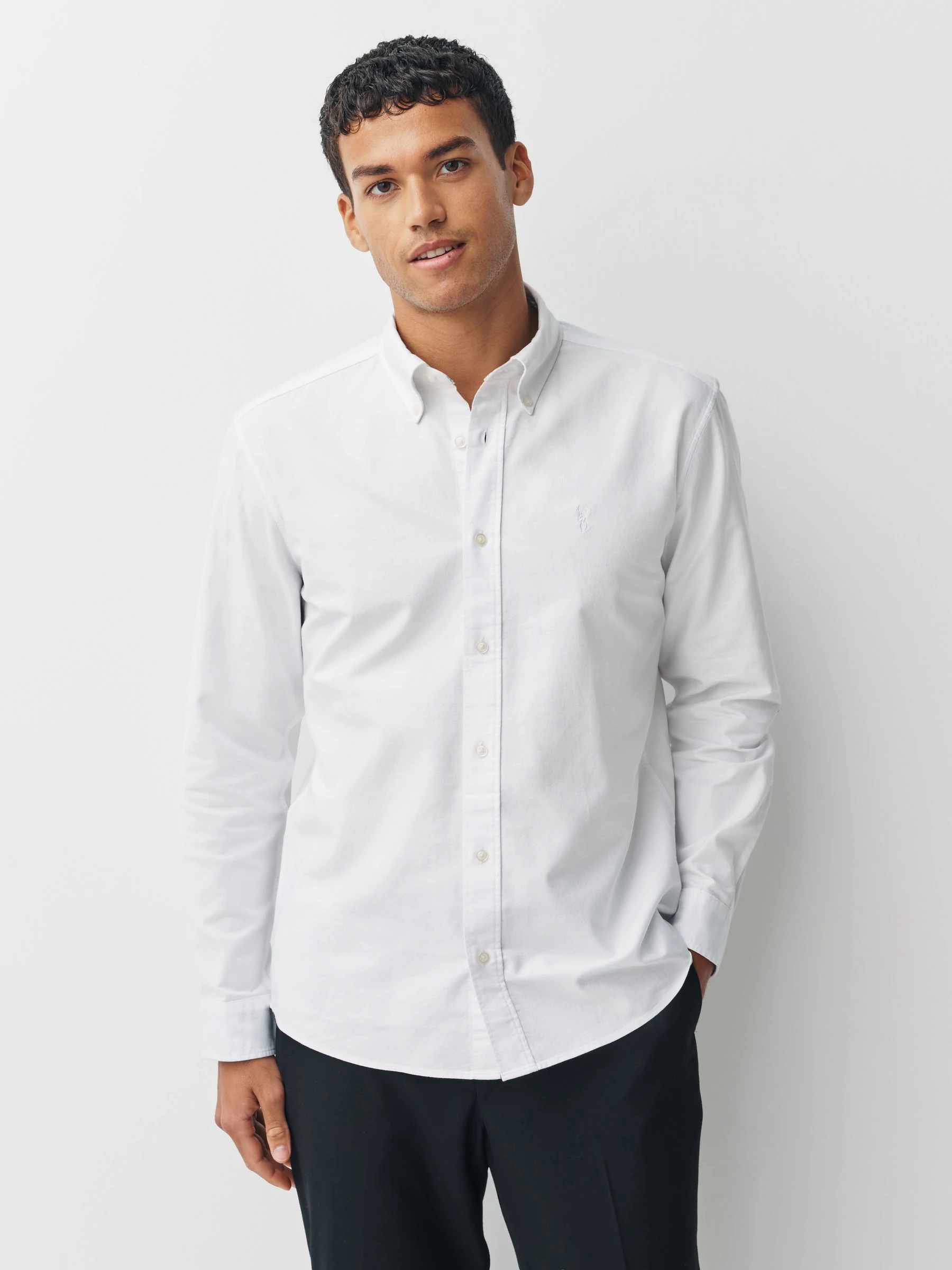 Wit - Slim Fit - Oxford-hemd met lange mouwen