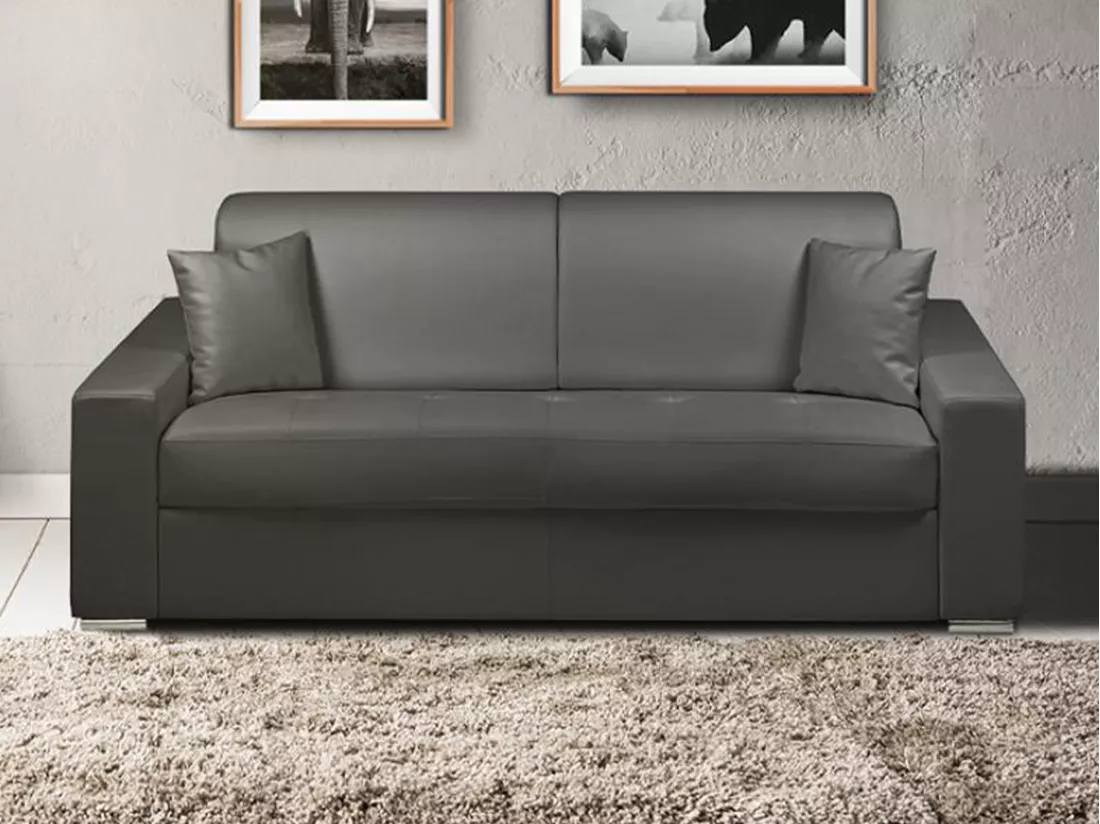 Canapé 3 places convertible express en simili EMIR - Noir - Couchage 140 cm - Matelas 18 cm