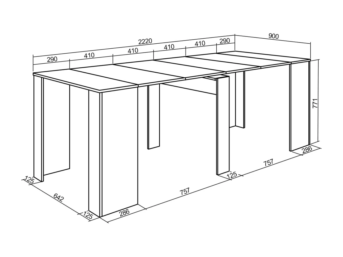 Table console extensible, 220, Pour 10 personnes, Table à Manger, Chêne et noir