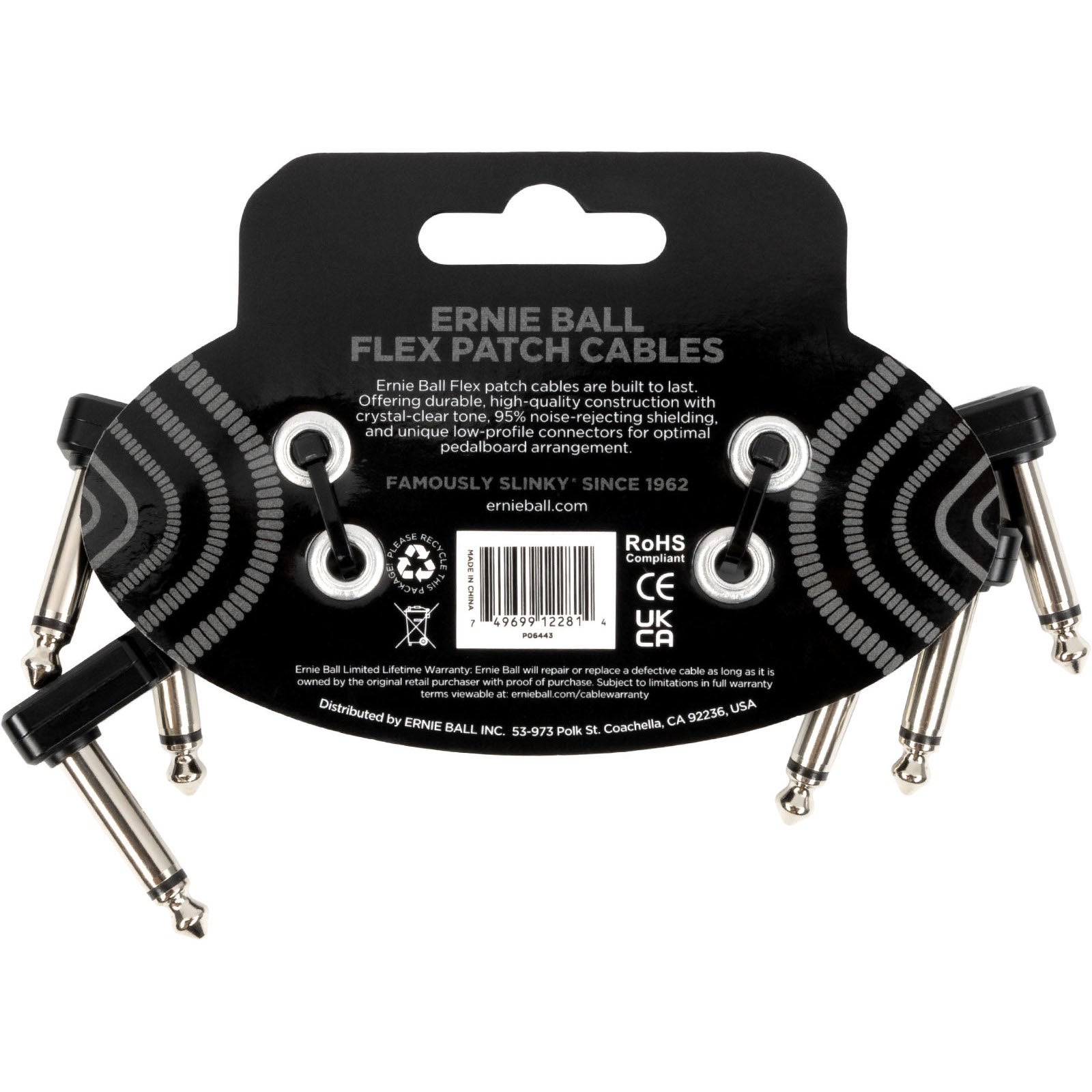 Ernie Ball 6443 Flex Patch Black 3-Pack patchkabels 7,5 cm (set van 3)