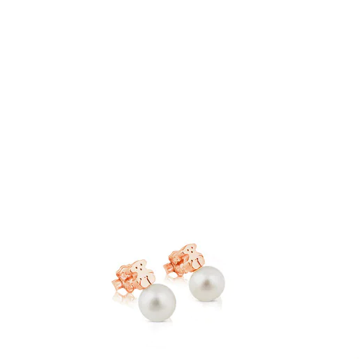 Brincos com banho de ouro rosa 18k sobre prata e pérola cultivada Super Micro.