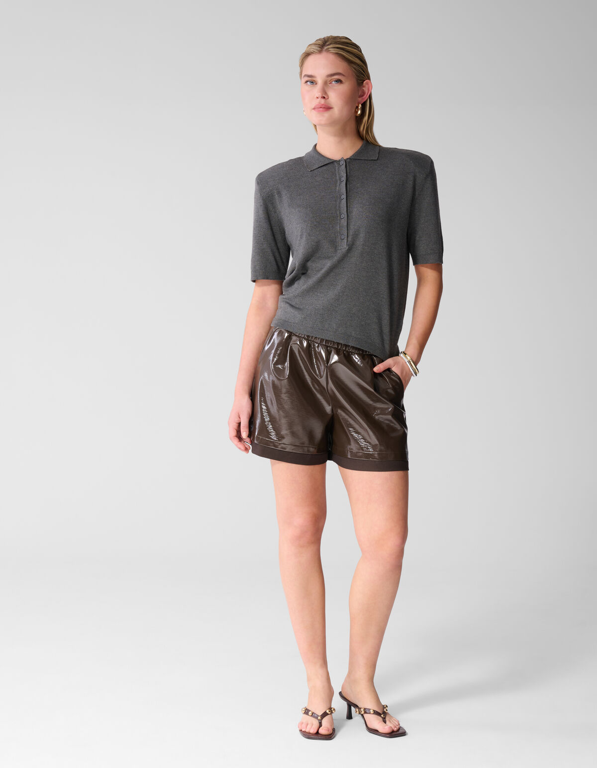 Shortsleeve Gebreide Polo Donkergrijs