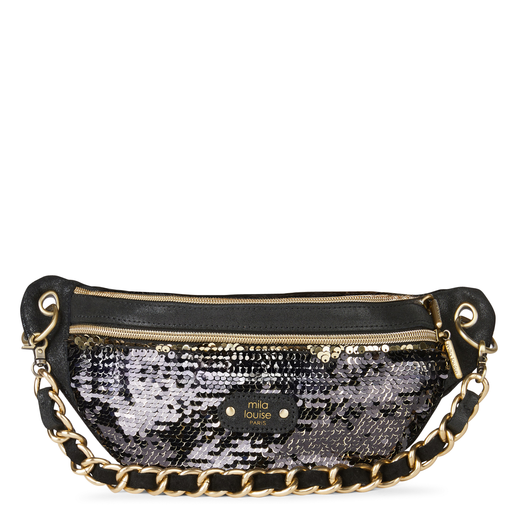 PETRA - Sac banane en cuir à sequins | Noir