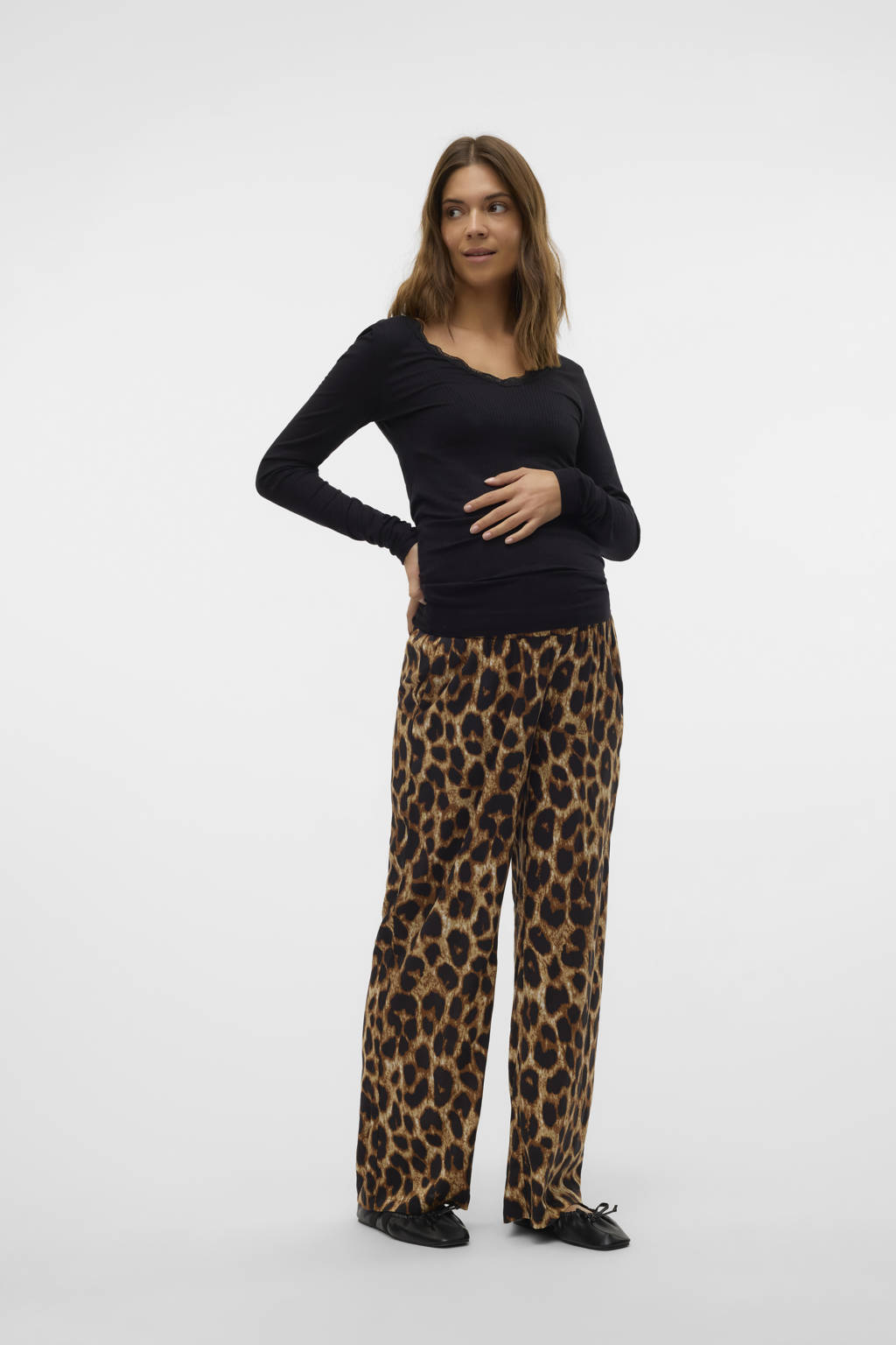 MAMALICIOUS regular waist zwangerschaps casual broek bruin