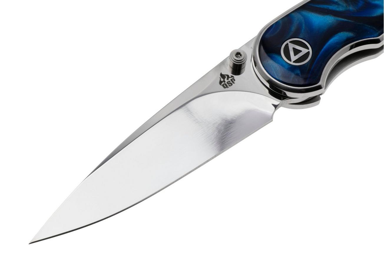 QSP Knife Dolphin QS161-E Polished 14C28N, Blue Resin, zakmes