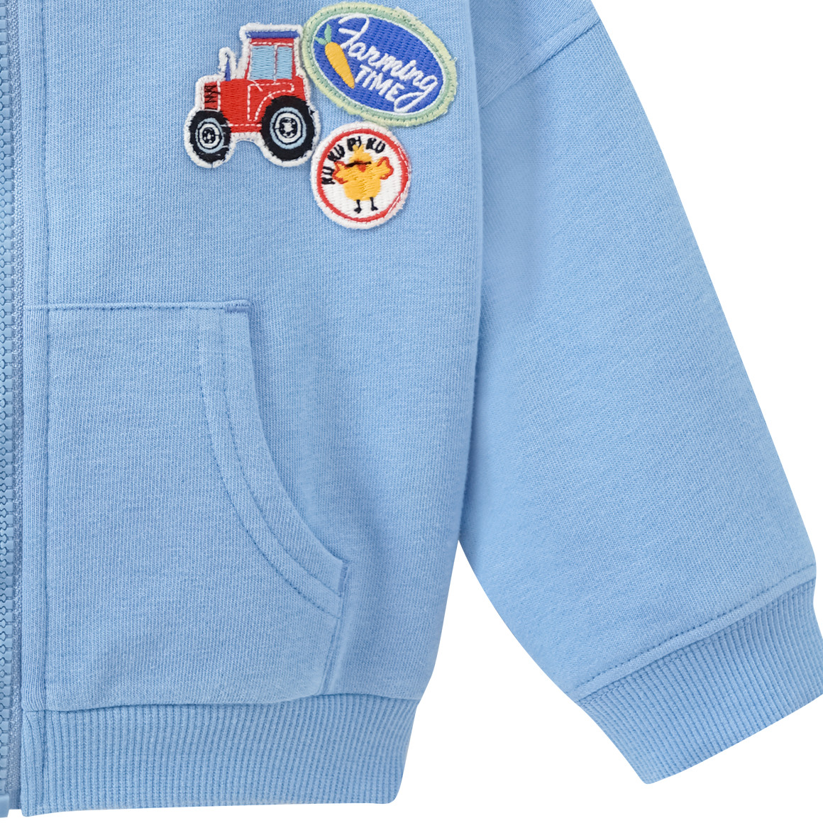 Topomini Baby Sweatjacke mit Bauernhof-Motiven hellblau