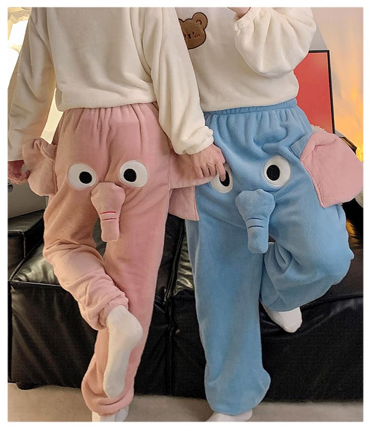 Sweetzer - Koppel bijpassende elastische taille olifant fleece harem pyjamabroek (verschillende ontwerpen)