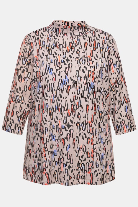 Shirt, bedruckt, Ziersteine, Classic, Stehkragen, 3/4-Arm