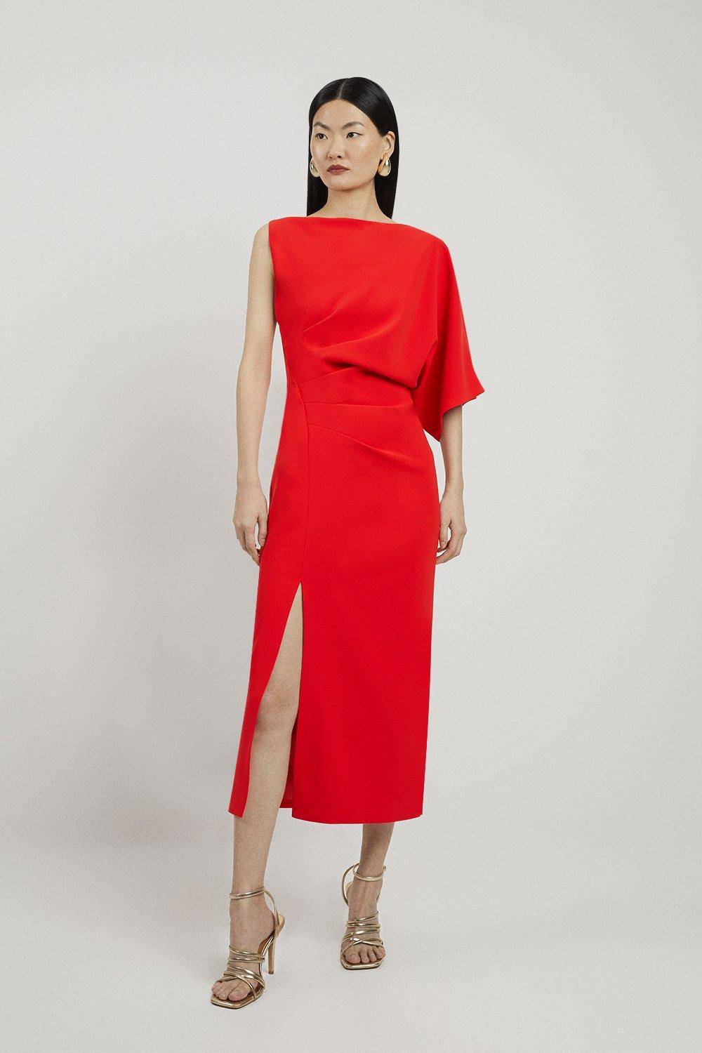 KarenMillen Robe maxi fluide ajustée à manches asymétriques