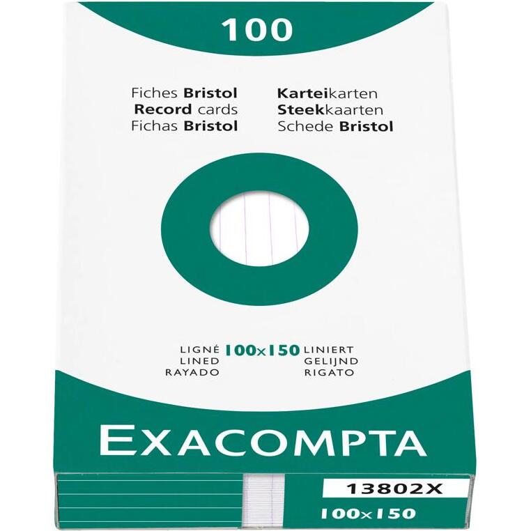 Étui de 100 fiches - bristol ligné non perforé 100x150mm - Blanc
