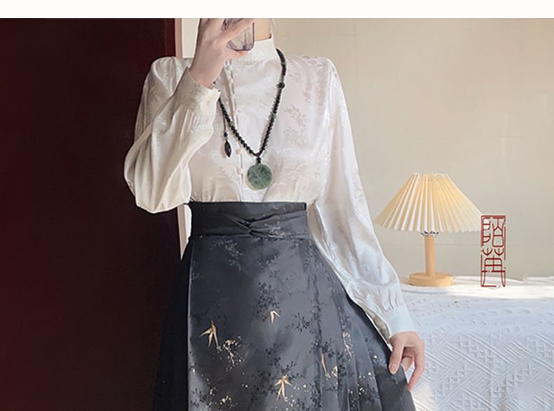 Francoix - Bloemen Hanfu Blouse / Maxi Rok / Set