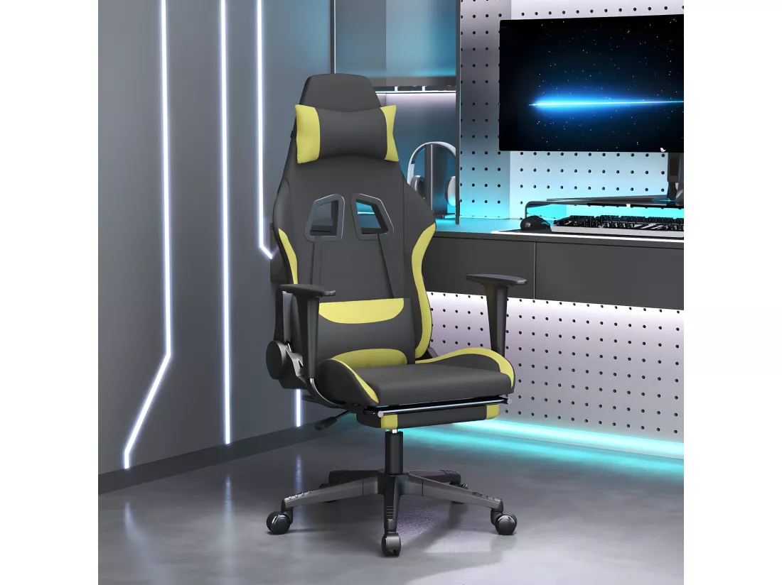 Chaise de jeu de massage avec repose-pied Noir et vert clair