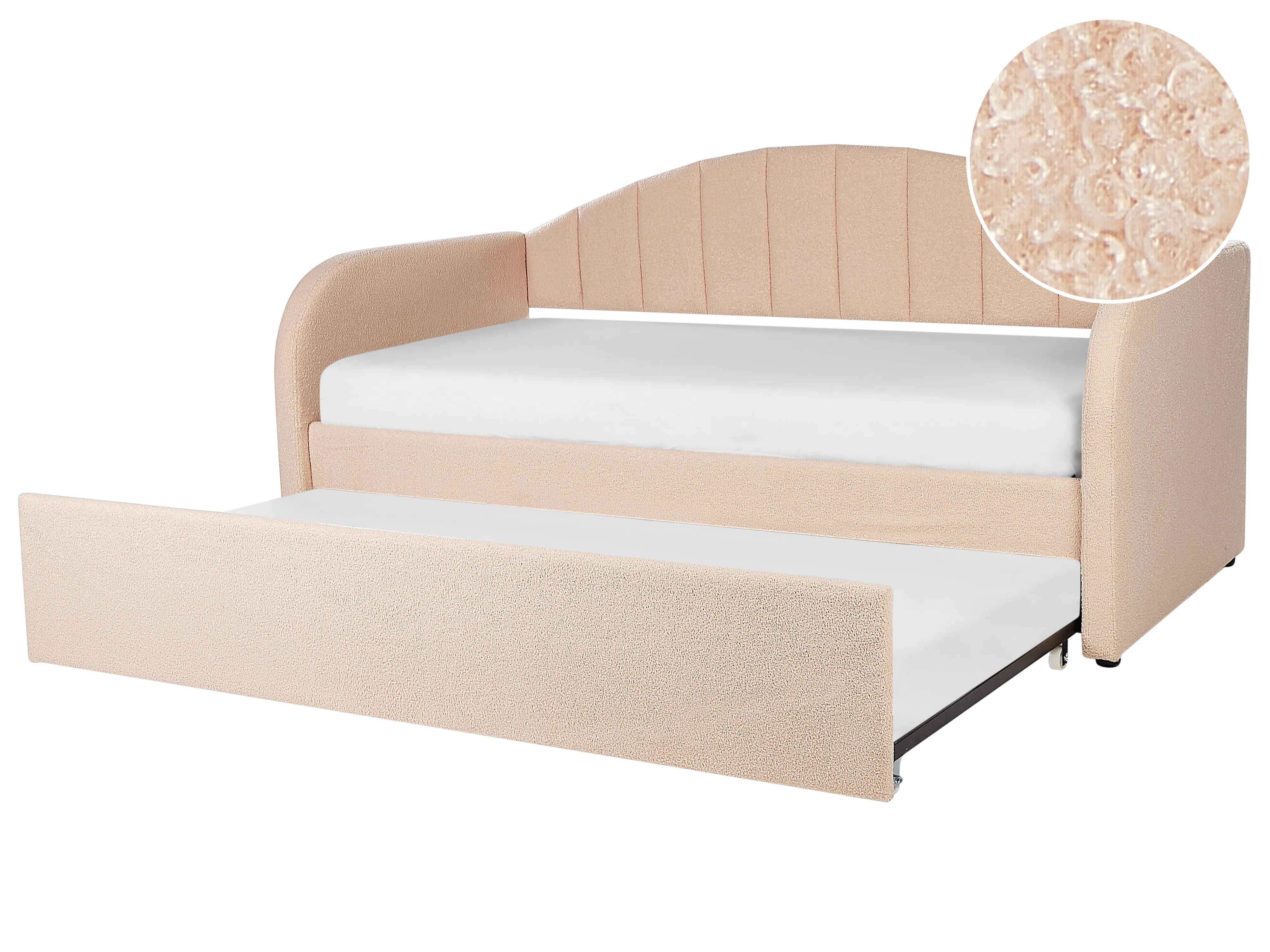 Onderschuifbed Bouclé EYBURIE 90 x 200 cm Perzikroze