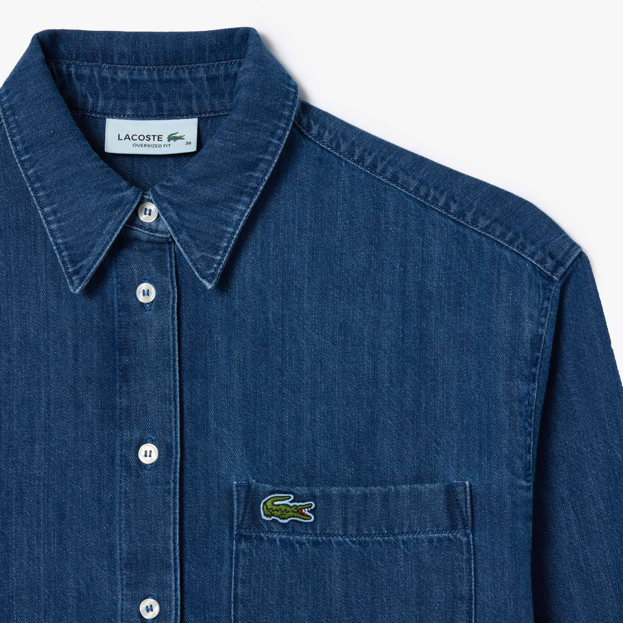 Chemise femme Lacoste oversize avec poche en denim de coton Chemises & Hauts - Bleu - Lacoste - Femme