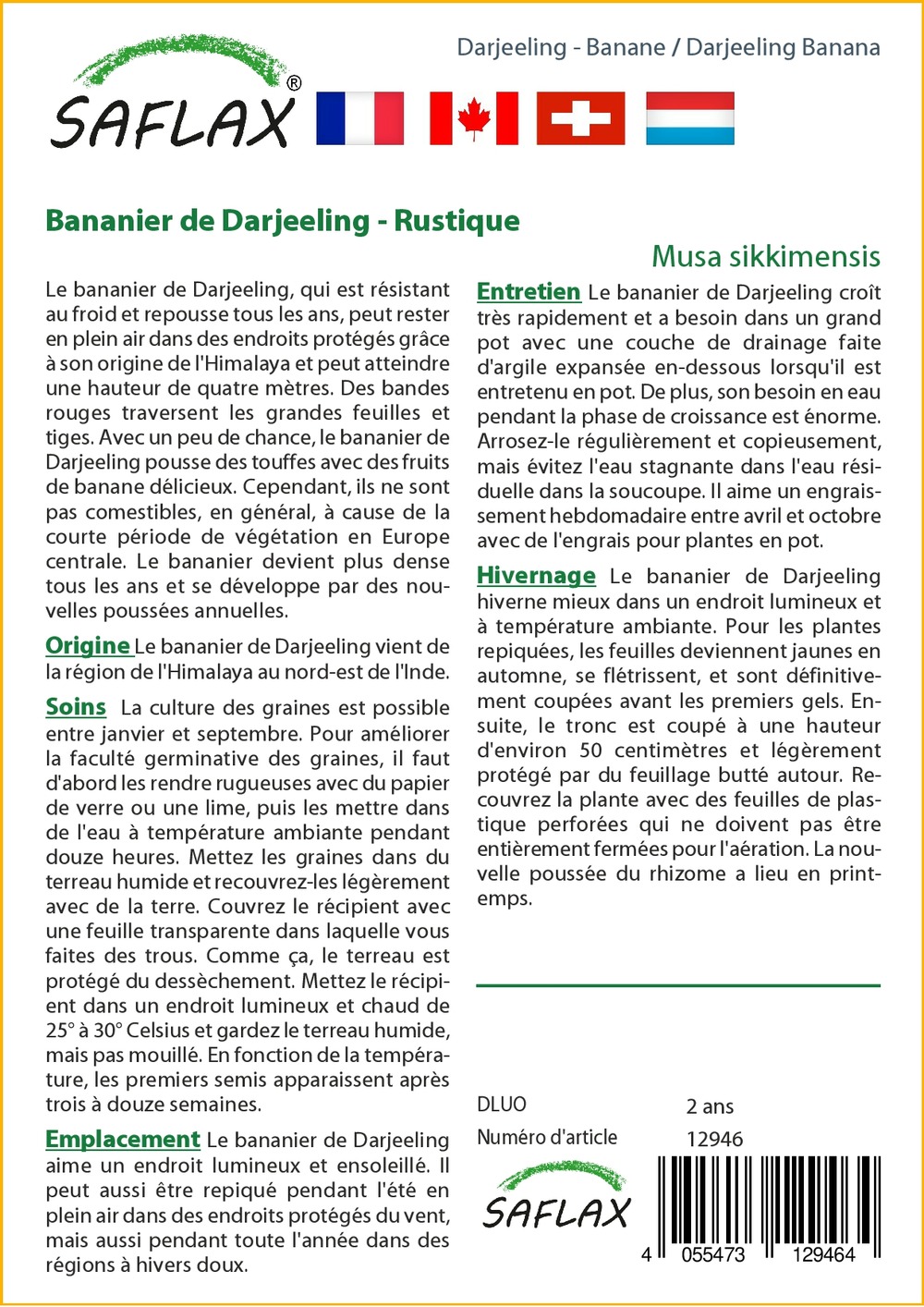 Kit cadeau - bananier de darjeeling - 5 graines - musa sikkimensis