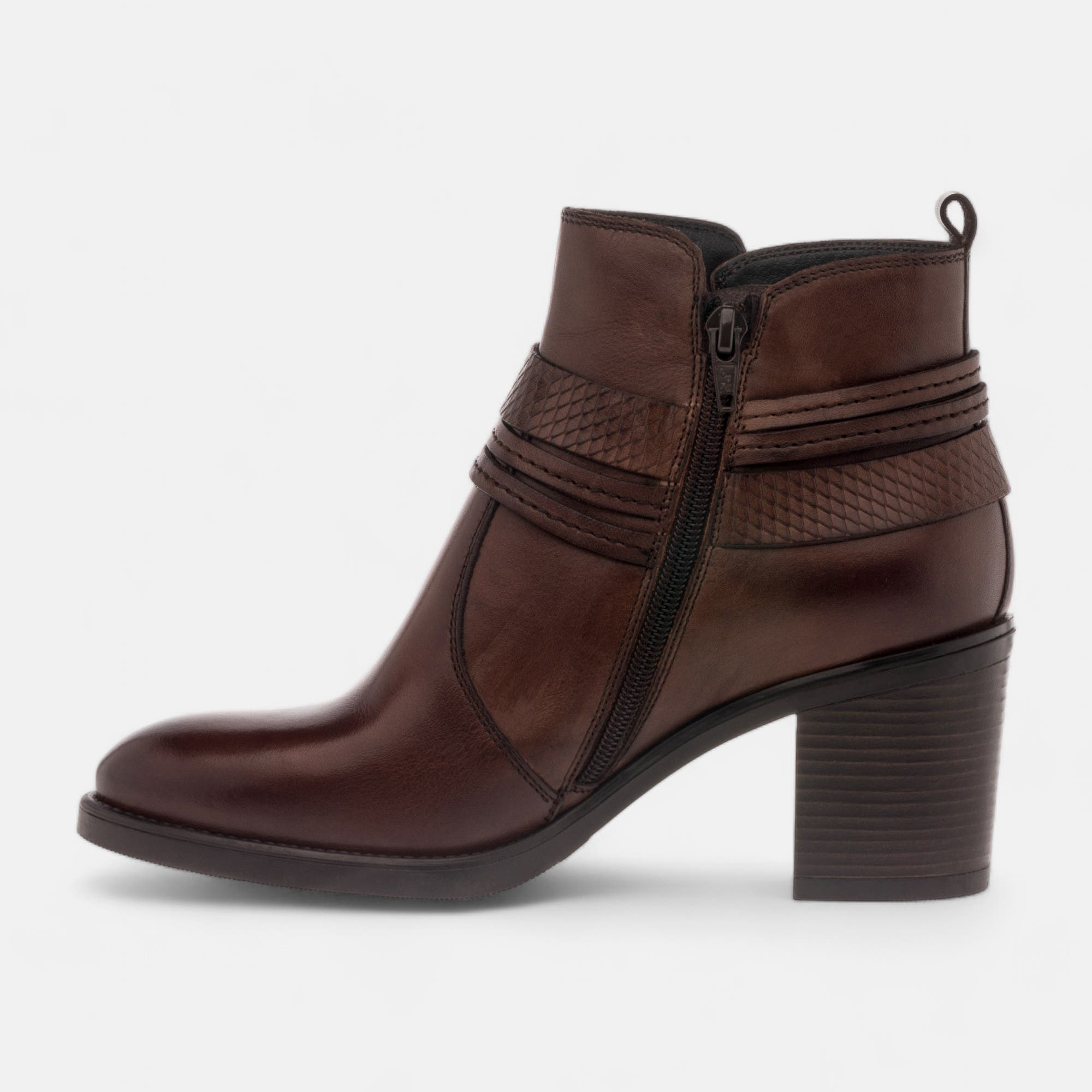 Bottines à talon Femme en cuir cognac