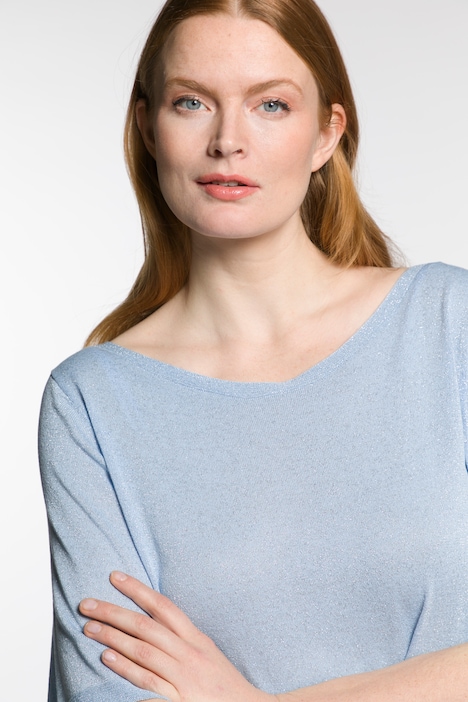Pullover, Metallic-Schimmer, U-Boot-Ausschnitt, Halbarm