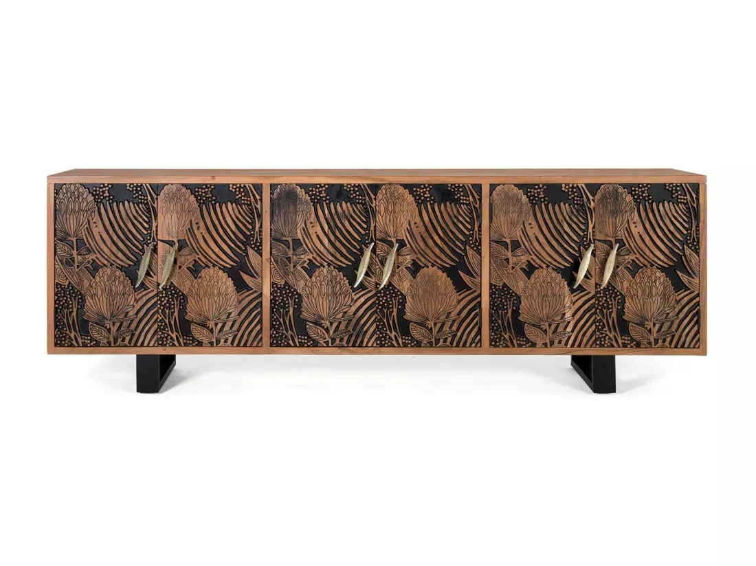 Bahut Bois Fer Marron 220x42x74cm - Iris Décoration d'Autrefois