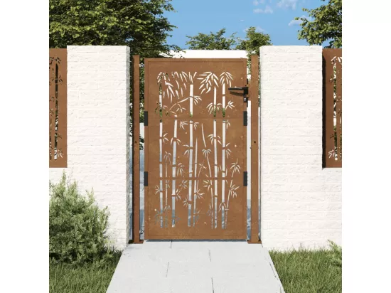 Portail de jardin 105x155 cm acier corten design de bambou