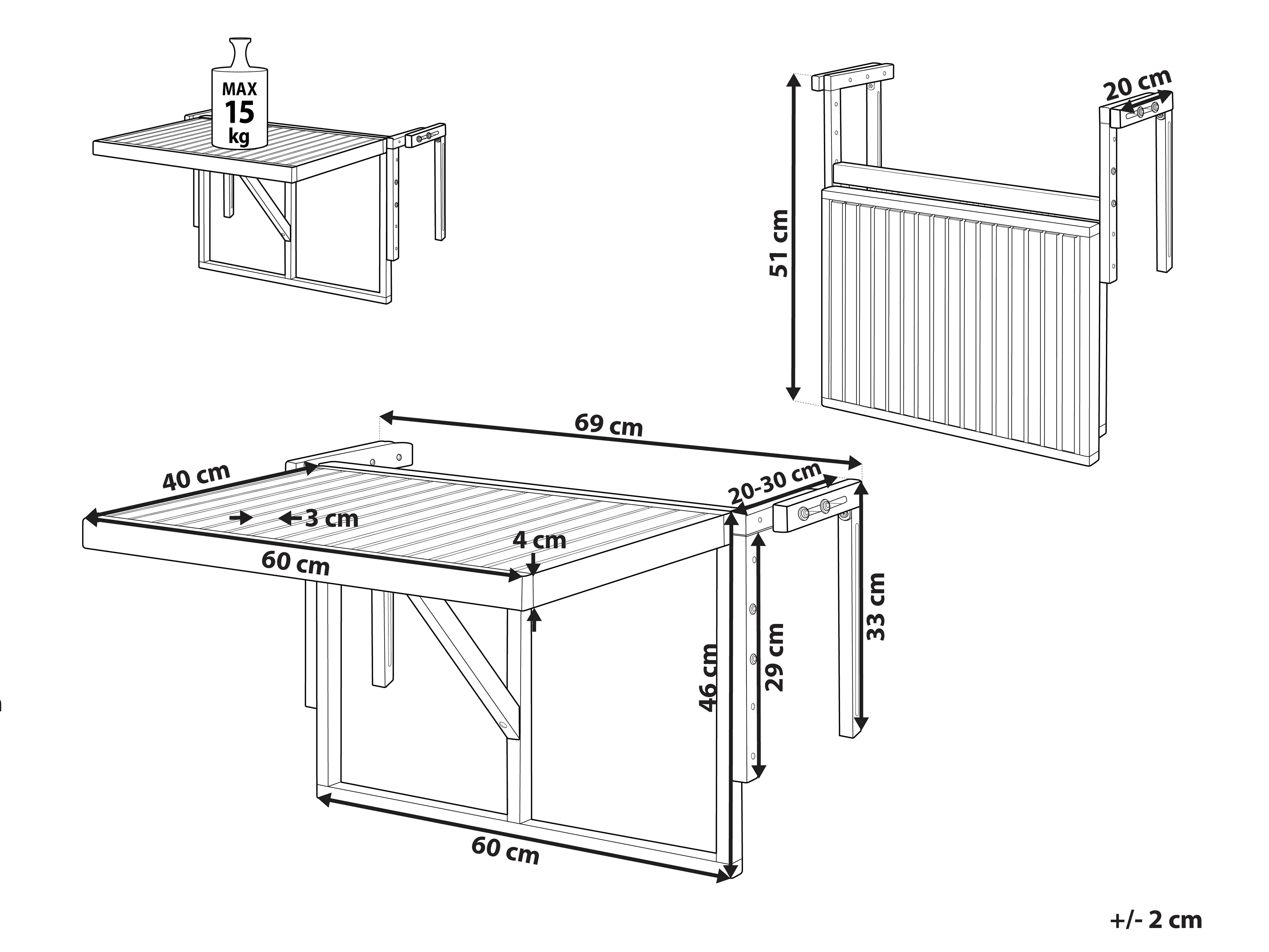 Balkontafel UDINE 70 cm 69 cm Acaciahout Bruin