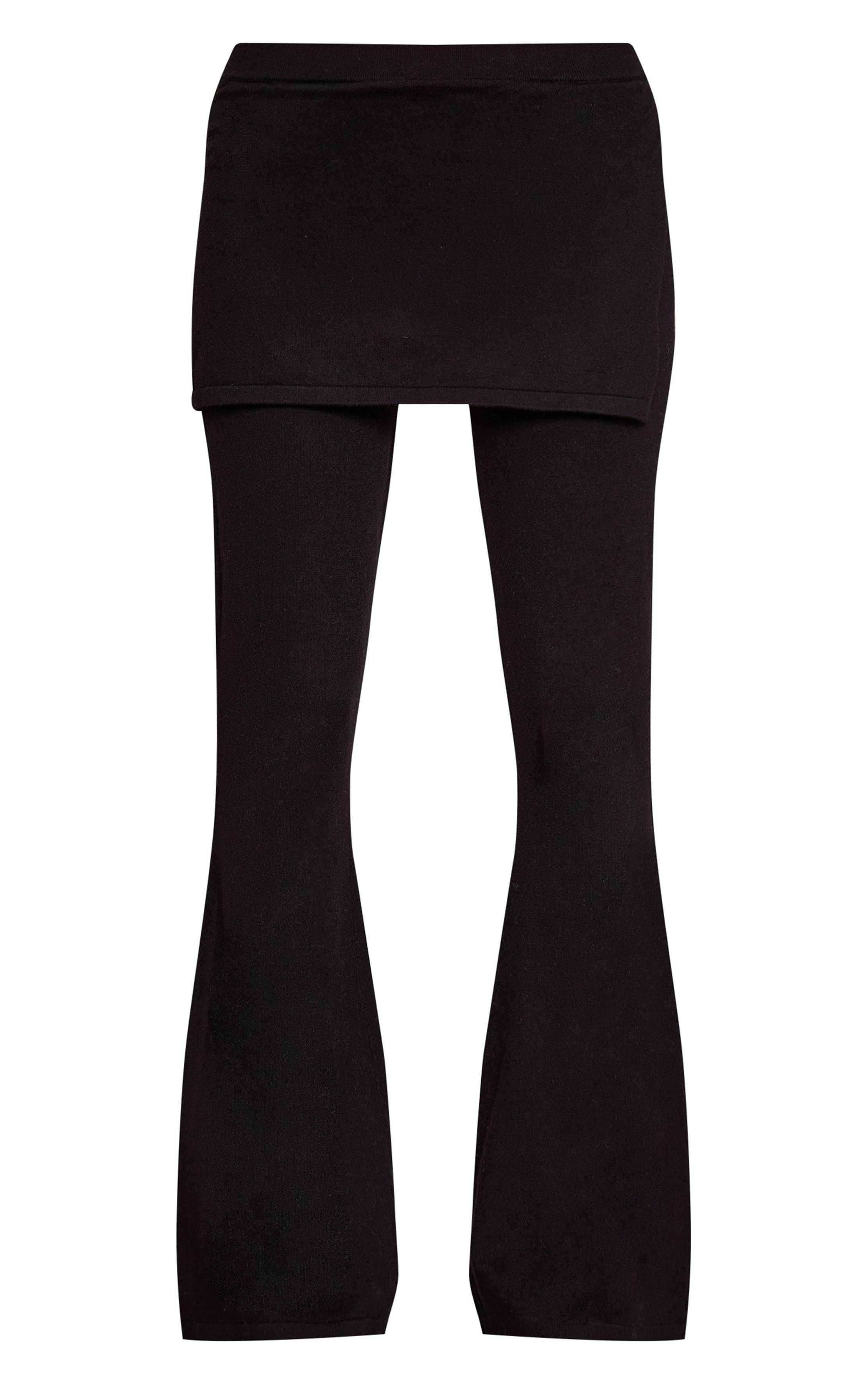 Noir Pantalon Large En Maille Fine Avec Détails Superposés