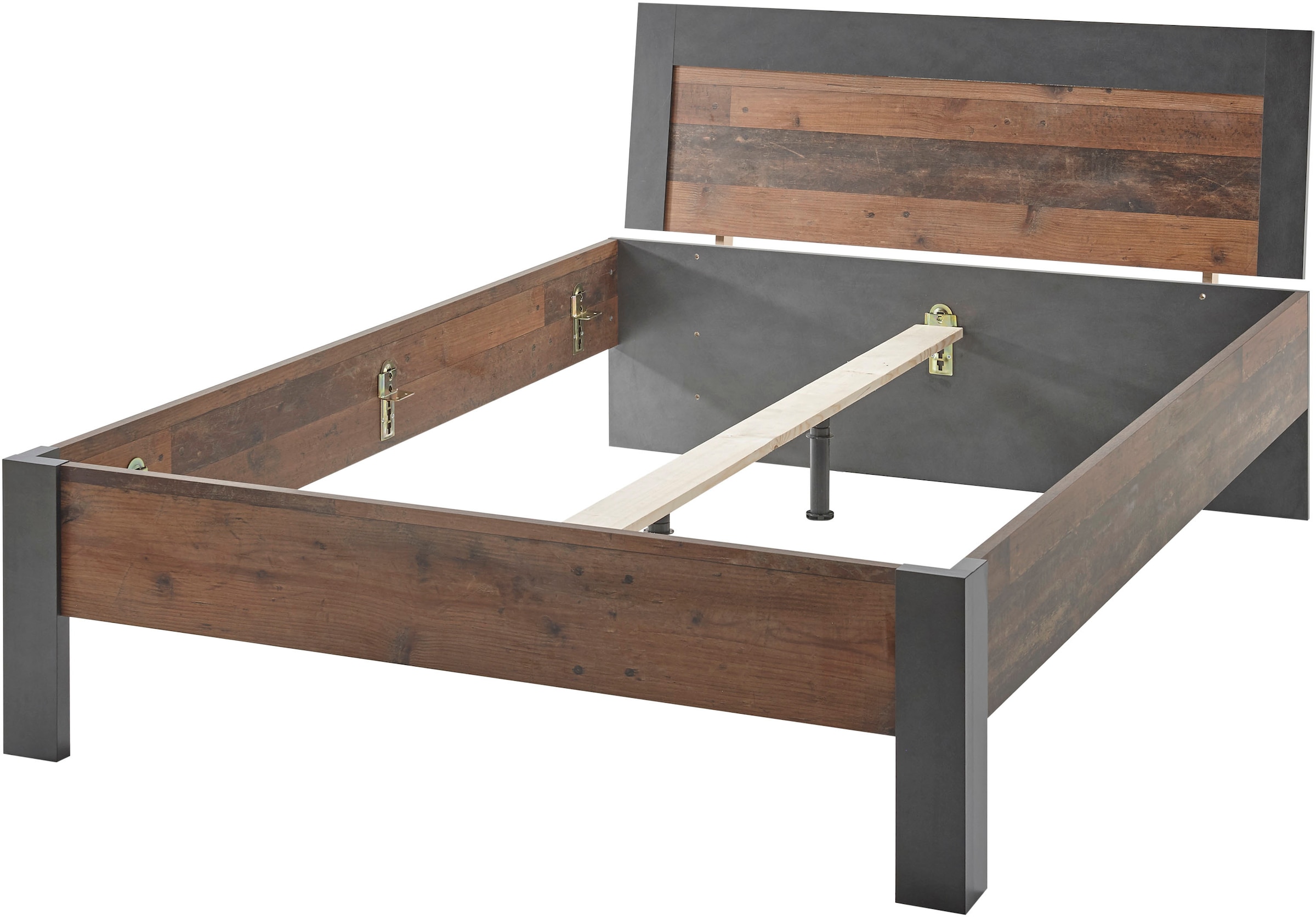 Home affaire Einzelbett »BROOKLYN Bett im Industrial Design, Bettgestell, Bettrahmen« Kopfteil in dekorativer Rahmenoptik, Liegefläche 140 x 200 cm