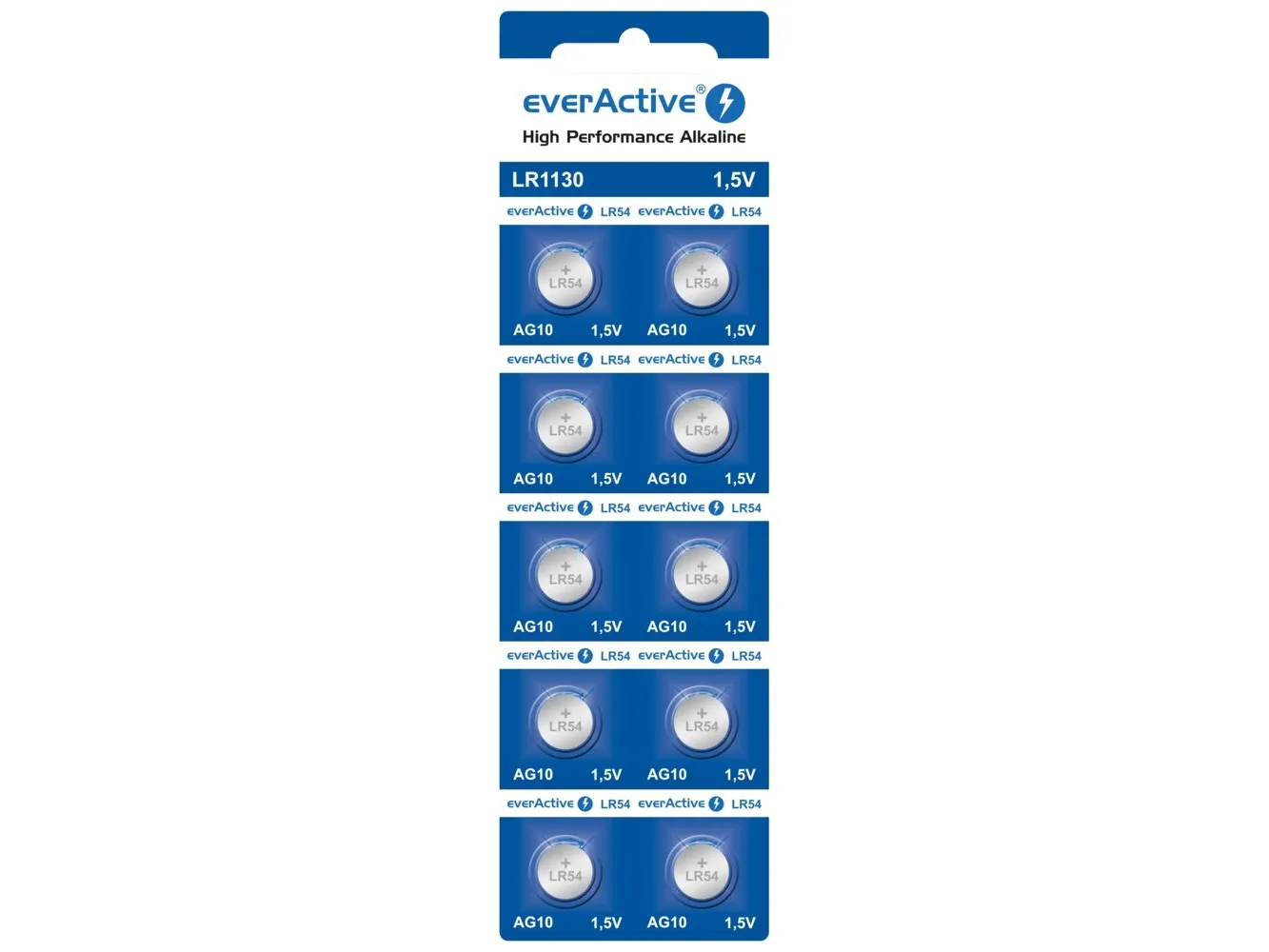 Everactive EVAG10, Engangsbatteri, LR1130, Alkaline, 1,5 V, CE-mærket, 10 stk.