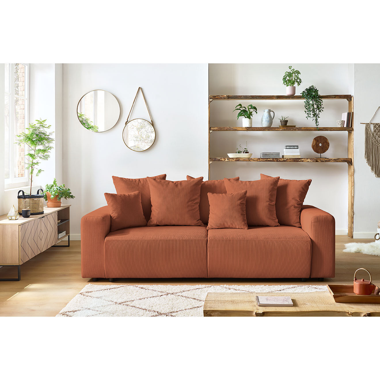 Bobochic Canapé 3 places convertible velours côtelé Envy orange - 245x102x88 cm