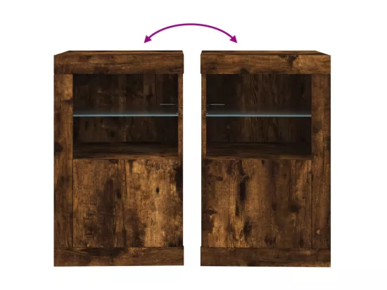 Armoire latérale avec lumières LED chêne fumé bois d'ingénierie