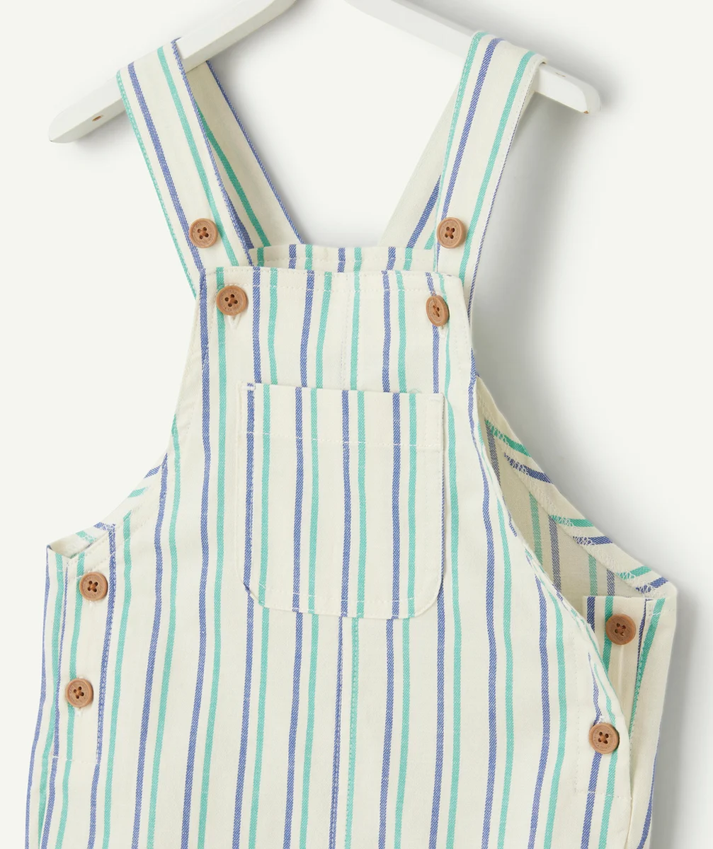 salopette bébé garçon en coton bio à rayures bleu et vert