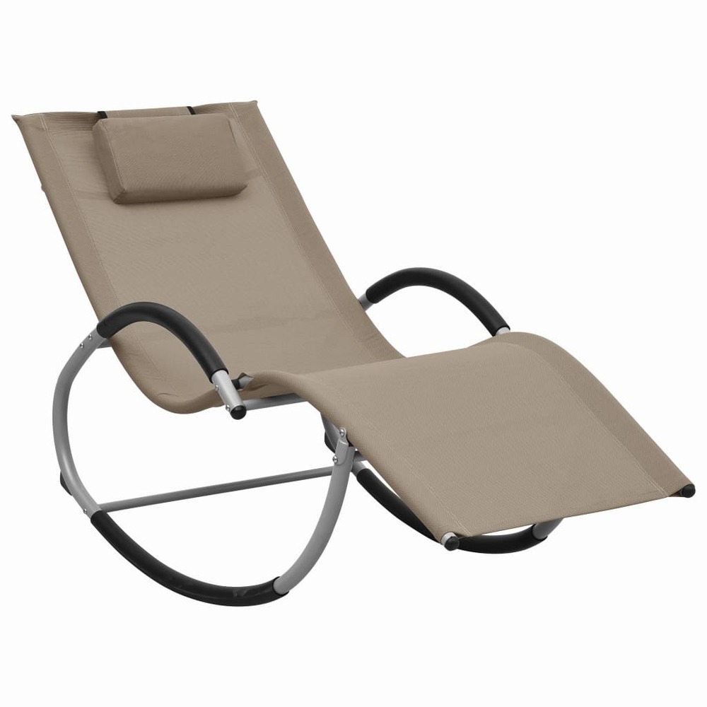 Transat chaise longue bain de soleil lit de jardin terrasse meuble d'extérieur avec oreiller taupe textilène