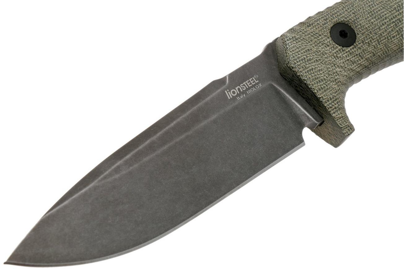 LionSteel T5B-CVG Green Canvas Micarta Black vaststaand mes
