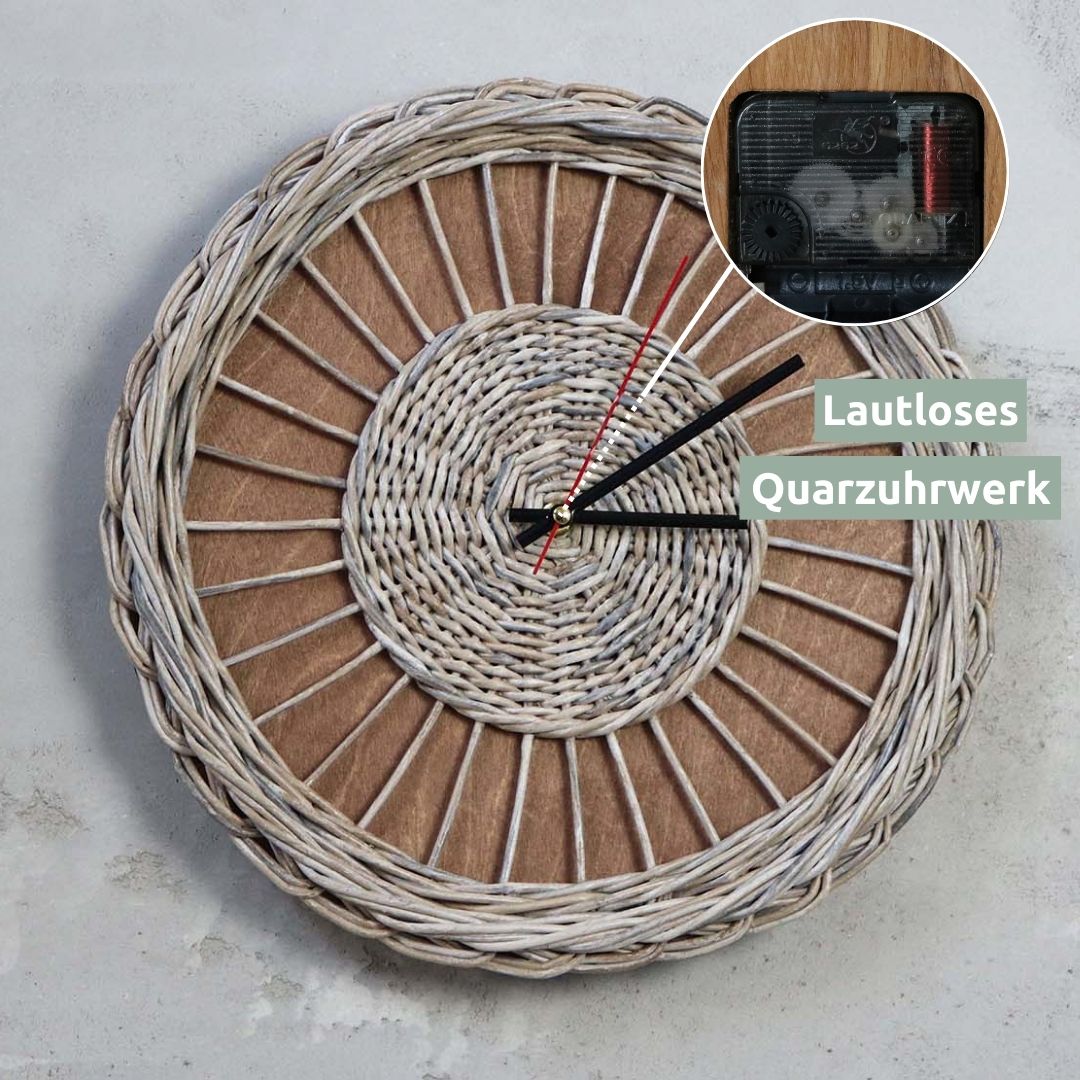 holz4home® Rattan-Wanduhr „Weave“