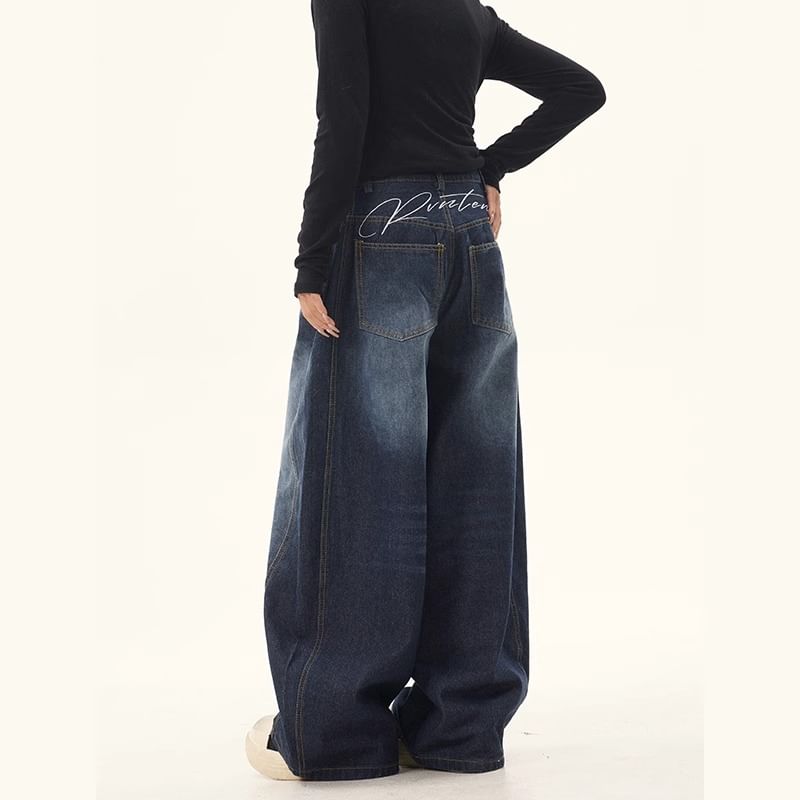 Rosesand - Unisex lage taille gewassen losse wijde jeans