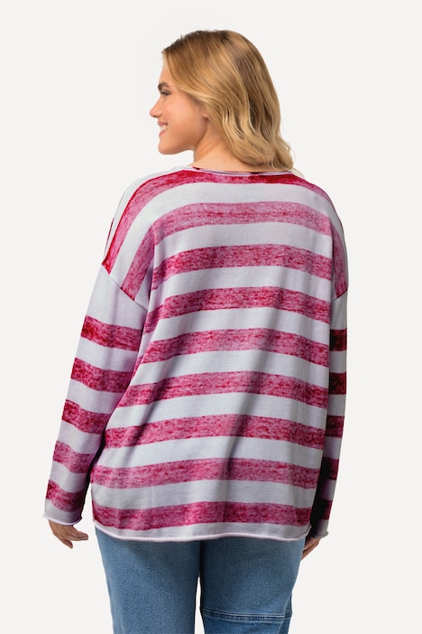 Pullover, unregelmäßige Streifen, V-Ausschnitt, Langarm