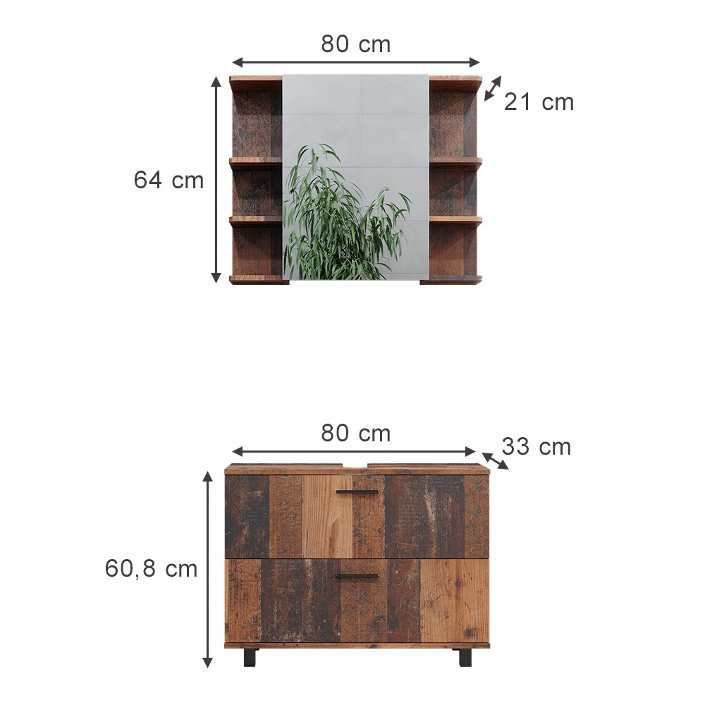 Vicco Badmöbelset Ilias Old Style modern Badezimmerschrank Badschrank Badezimmermöbel Waschtischunterschrank Waschbeckenunterschrank Spiegelschrank Schranktür Schrankfach Schrankschublade