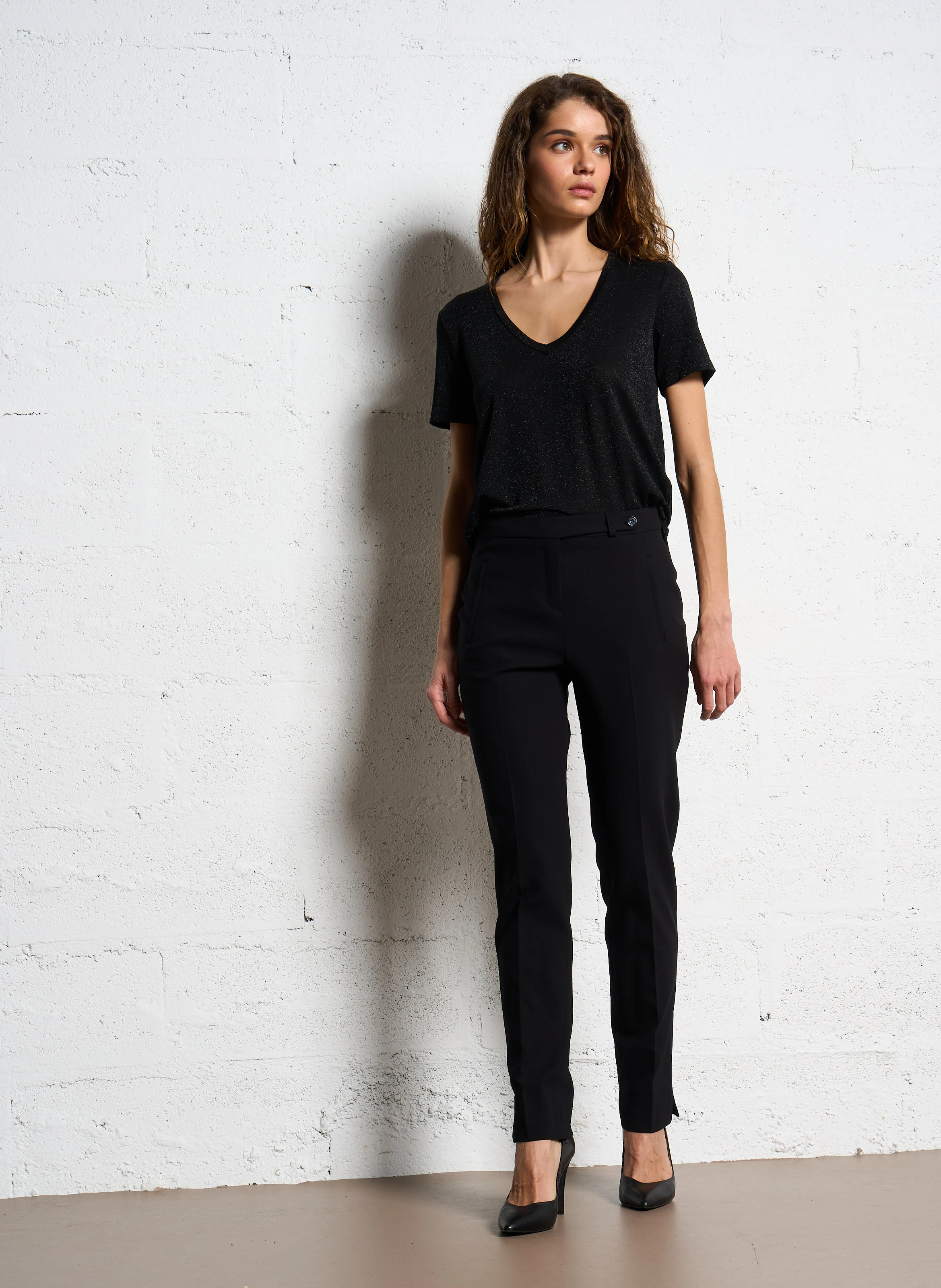Pantalon slim en crêpe | Noir