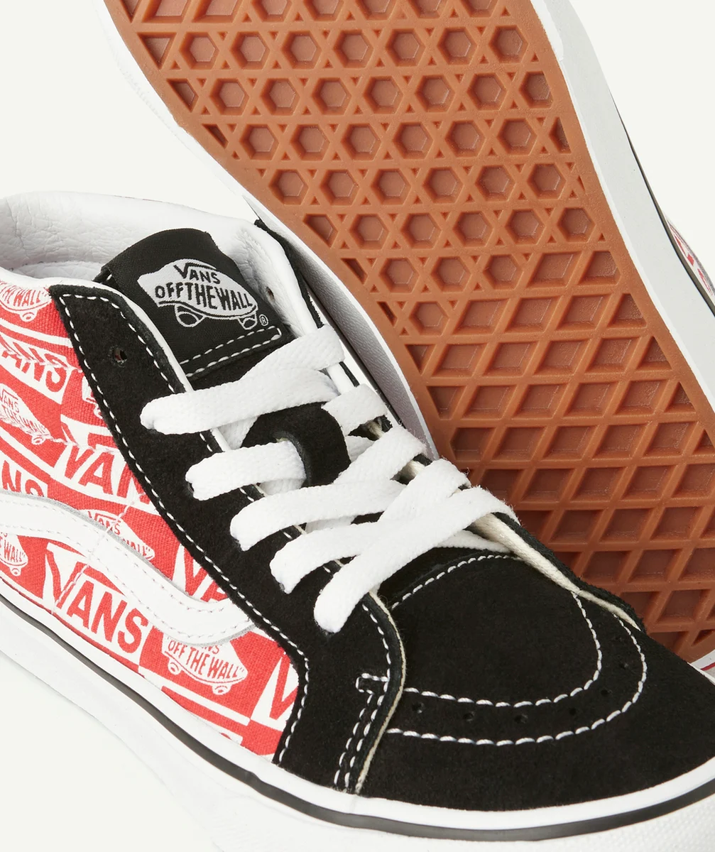 VANSbaskets montantes enfant ski8-mid noir et rouge imprimé logos