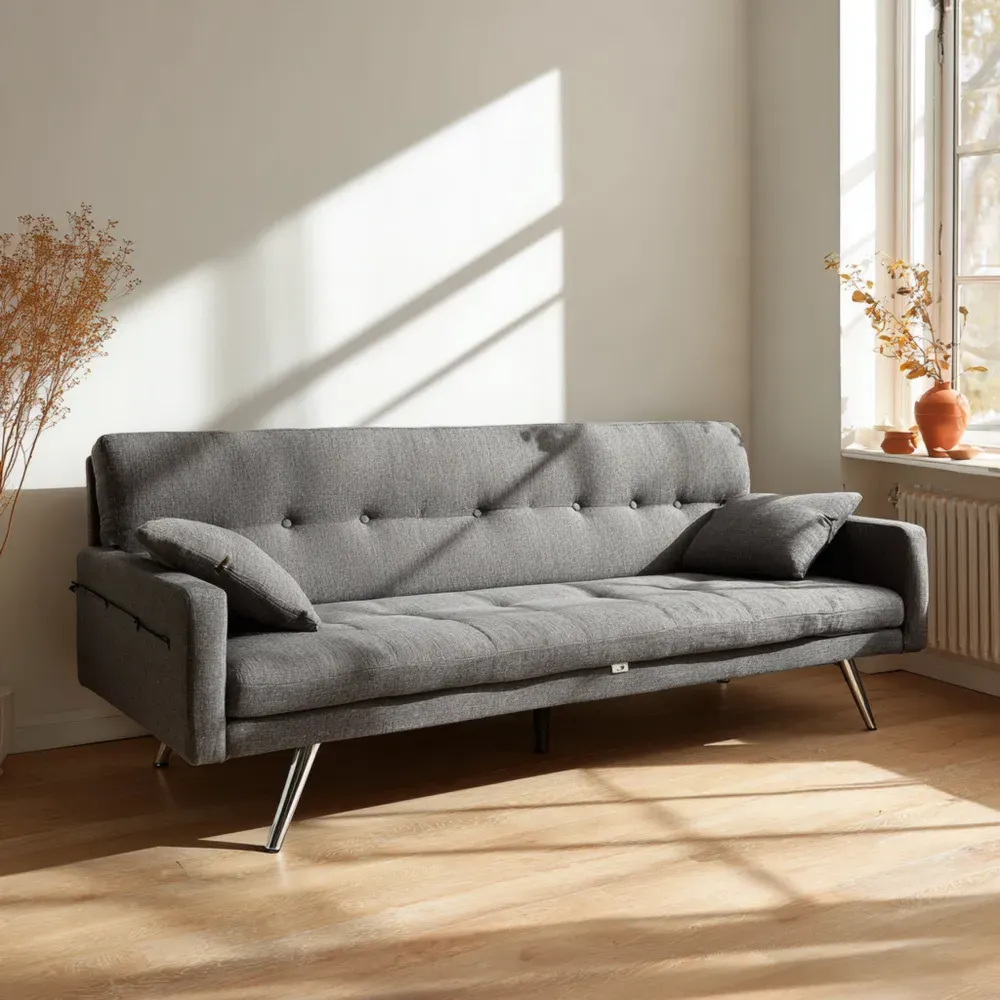 3-Sitzer Schlafsofa Dunkelgrau mit Metallbeinen