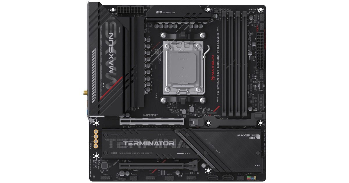 MAXSUNMS-Terminator B850M PRO DARK WIFI socket AM5 moederbord  (Zwart, RAID, 2.5 Gb-LAN, WLAN, BT, Sound, µATX)