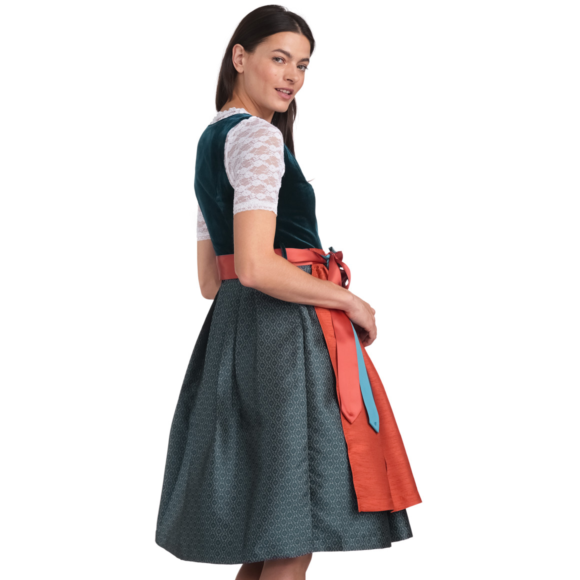 Gina Benotti Damen Dirndl mit Velvet dunkeltürkis / orange