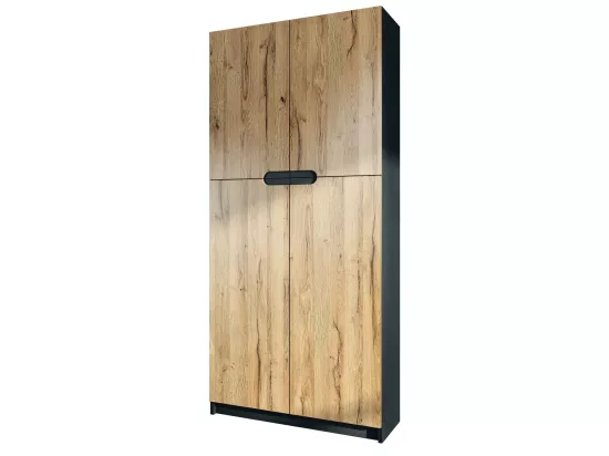 Armoire De Bureau Noir Mat Et Aspect Chêne (lxhxp) : 82 x 185 x 37