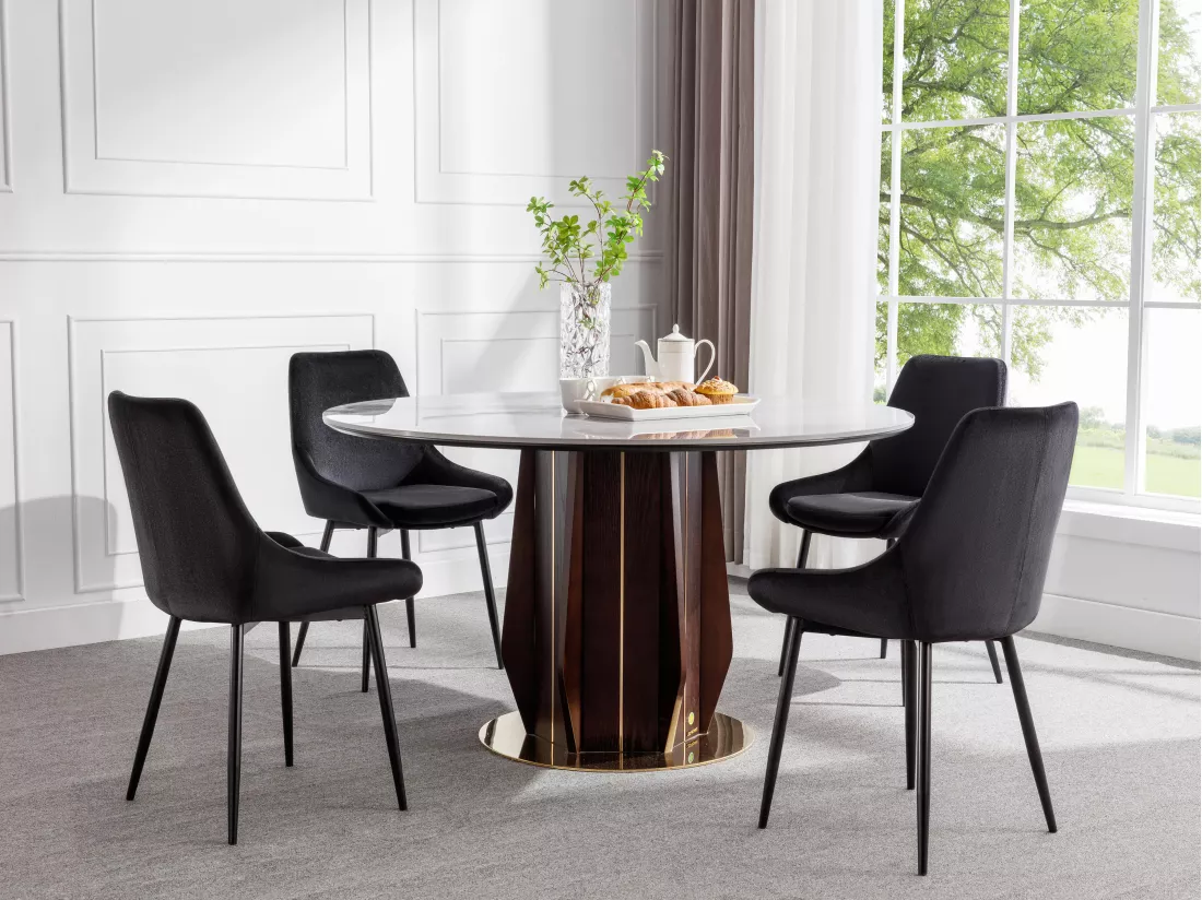 Lot de 6 chaises - Velours et métal noir - Noir - MASURIE