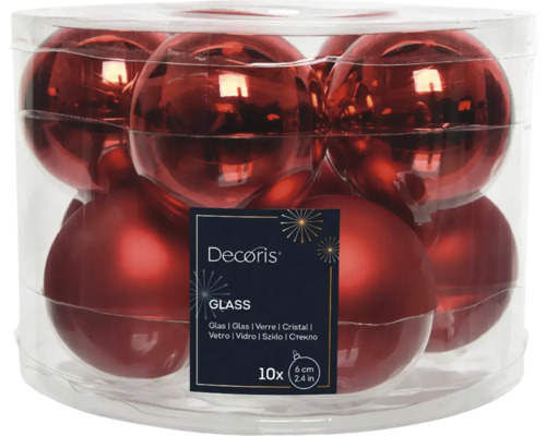 Kerstballen, 10-pack, glas, 6 cm, rood