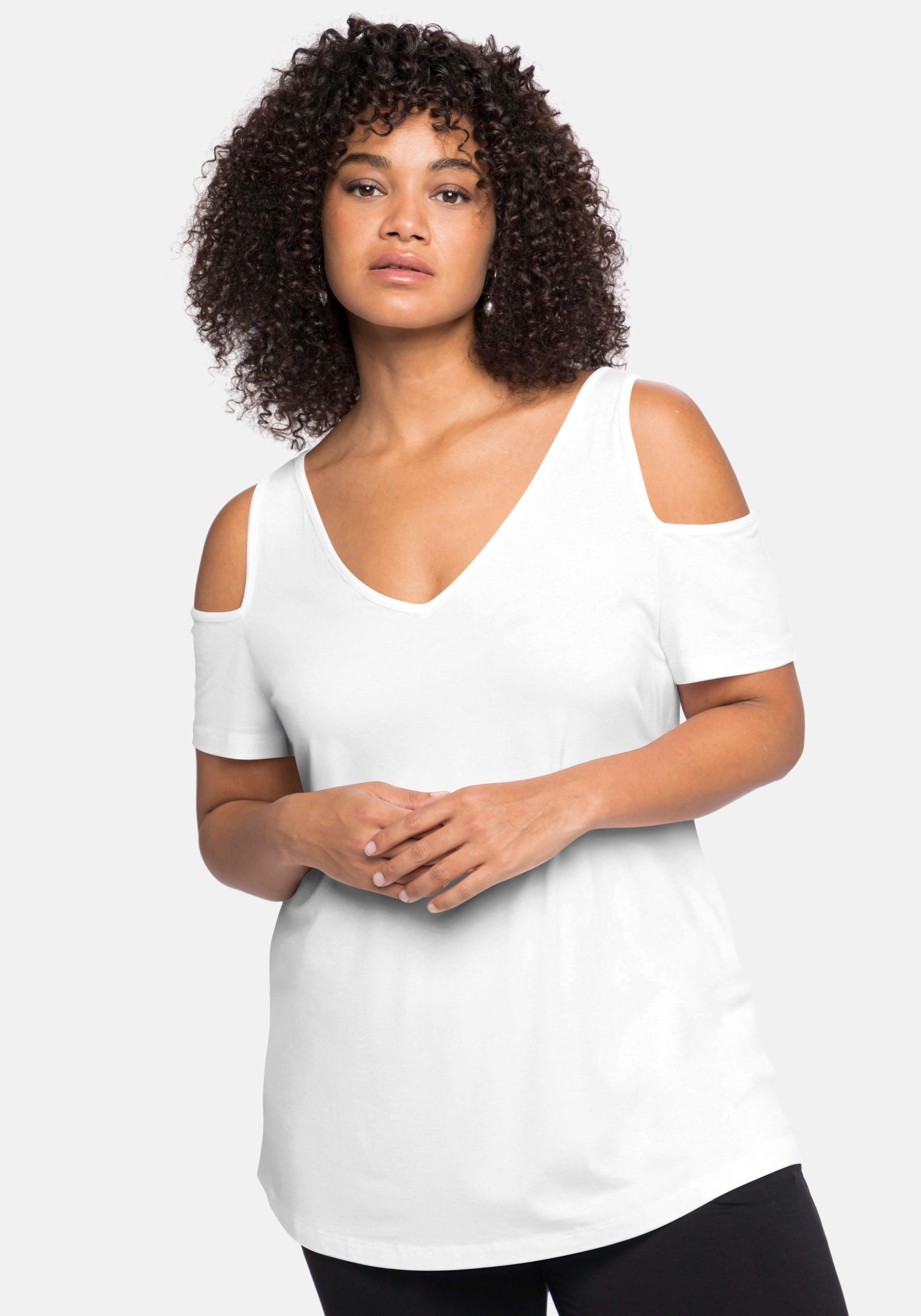 Jerseyhirt mit V-Ausschnitt, im schulterfreien Look
