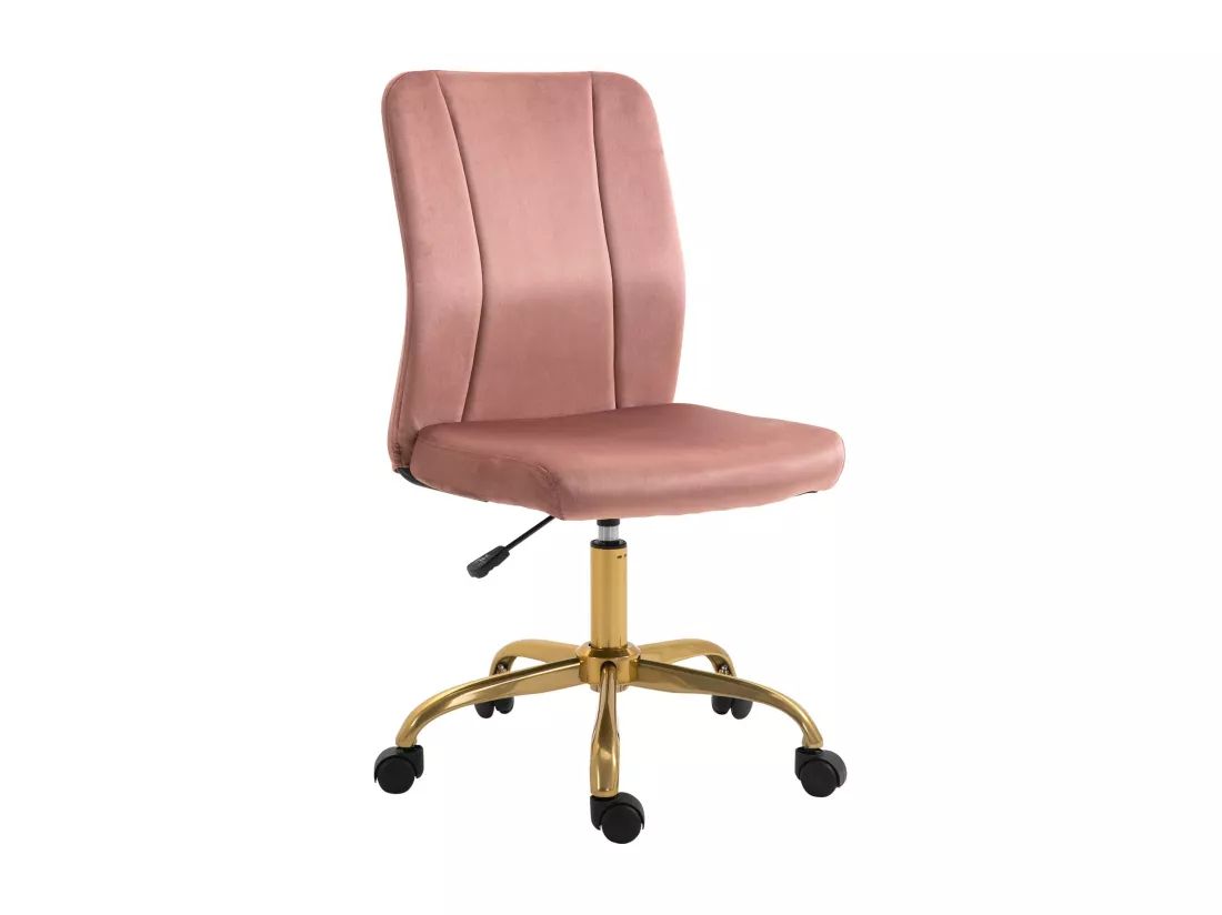 Vinsetto Chaise de bureau style Art déco hauteur réglable pivotante 360° piètement métal doré velours rose poudré
