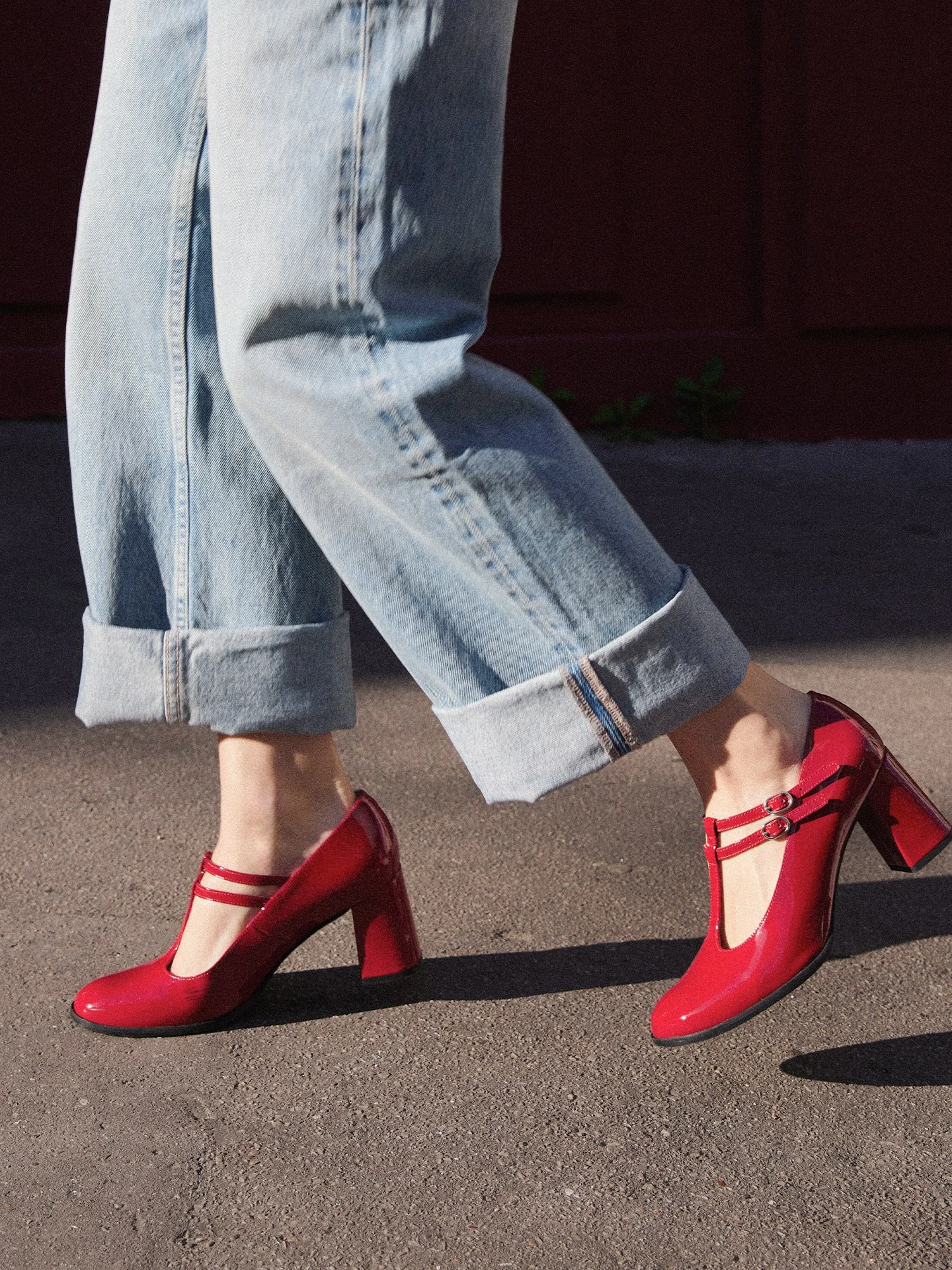 REY RED - Babies salomés à talon en cuir verni | Rouge