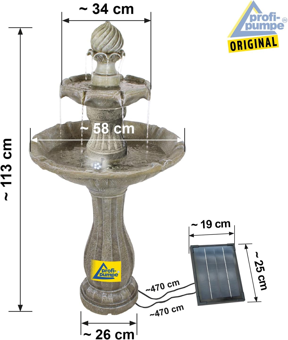 Solar Gartenbrunnen Brunnen Solarbrunnen Klassik-Garten Zierbrunnen Wasserfall Gartenleuchte Teichpumpe für Terrasse, Balkon, verbessertes Modell mit Pumpen-instant-Start-Funktion